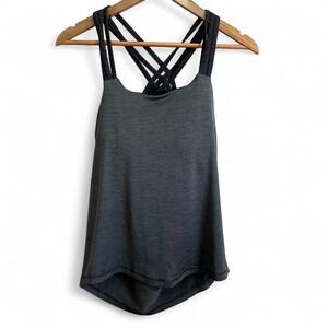 prAna Strappy Back Active Tank Top Gray Small Built-In‎ Shelf Bra Yoga Fitness